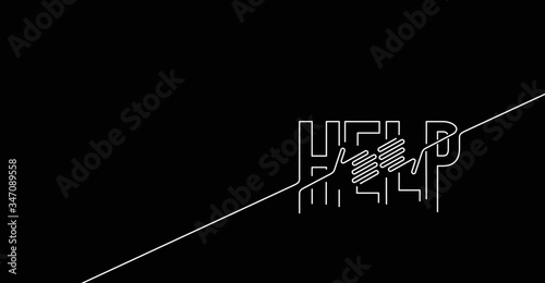 Help Calligraphic line art Text banner poster vector illustration Design.