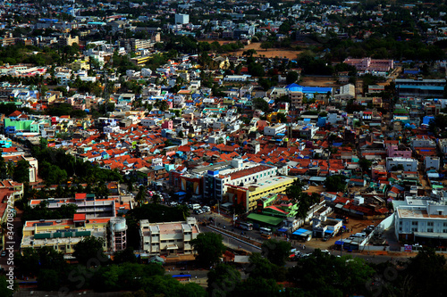 Aerial view atop the Palani Hill Temple. A glimpse of the life of inhabitants of the holy place. 