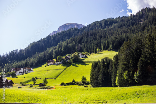 View of Italian Dolomites above Corvara in Badia, South Tyrol, Italy
