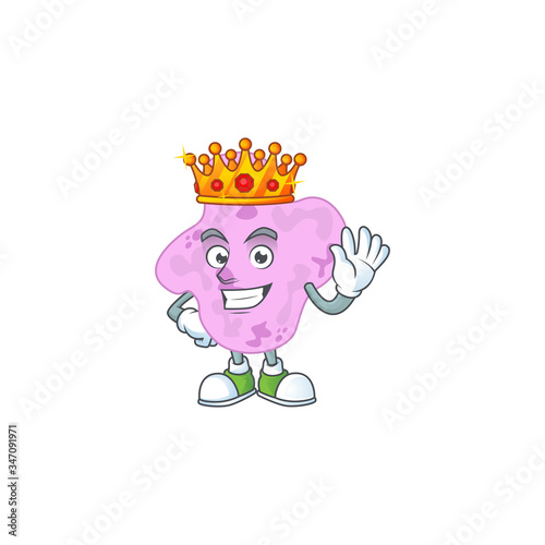 The Charismatic King of tetracoccus cartoon character design wearing gold crown