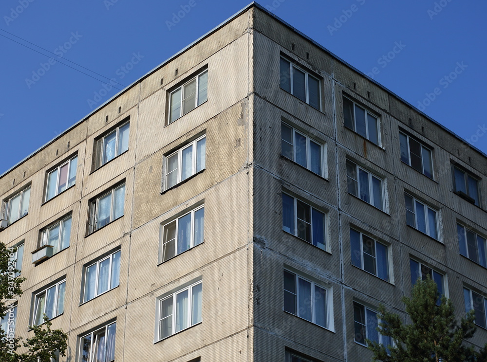 The corner of an apartment building