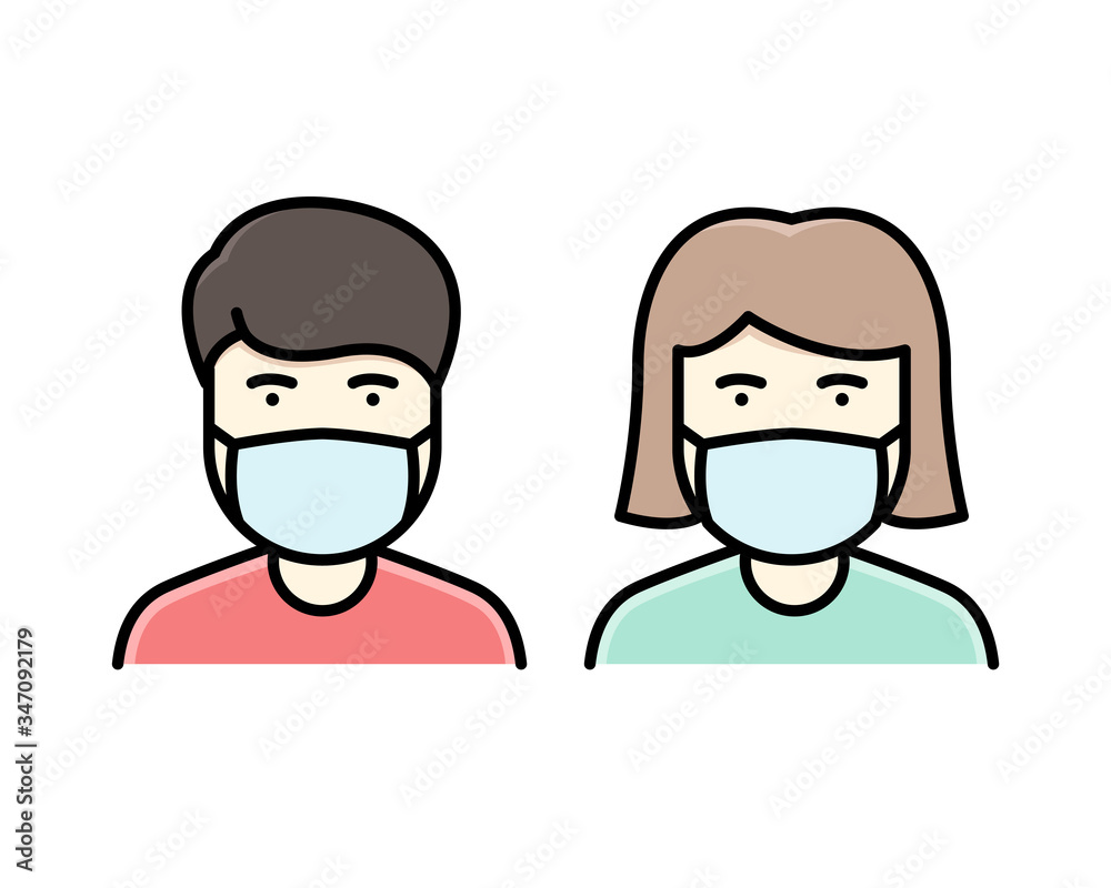 a man and woman wear a mask to avoid Covid-19 icon vector color a man and woman wear a mask to avoid Covid-19 icon vector color