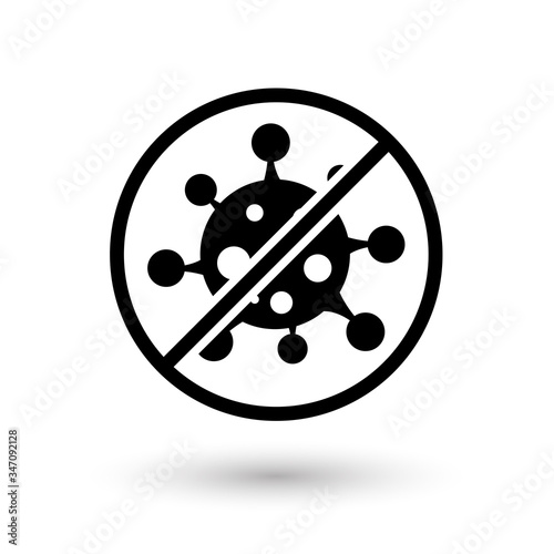 Black Stop virus, bacteria, germs and microbe icon isolated on white background. Antibacterial and antiviral defence, protection infection. Vector Illustration