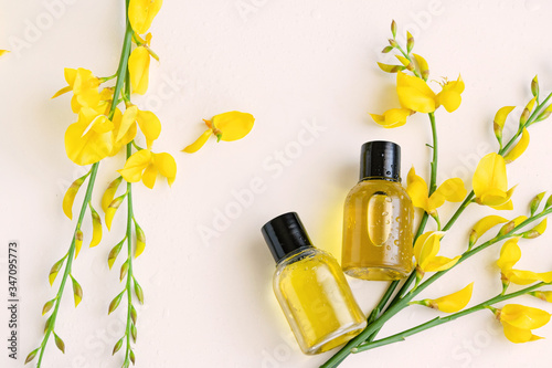 Essential oil with gorse flower extract. Hygiene bath product. Wellness therapy regeneration