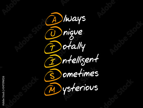 AUTISM - Always Unique Totally Intelligent Sometimes Mysterious, acronym concept background