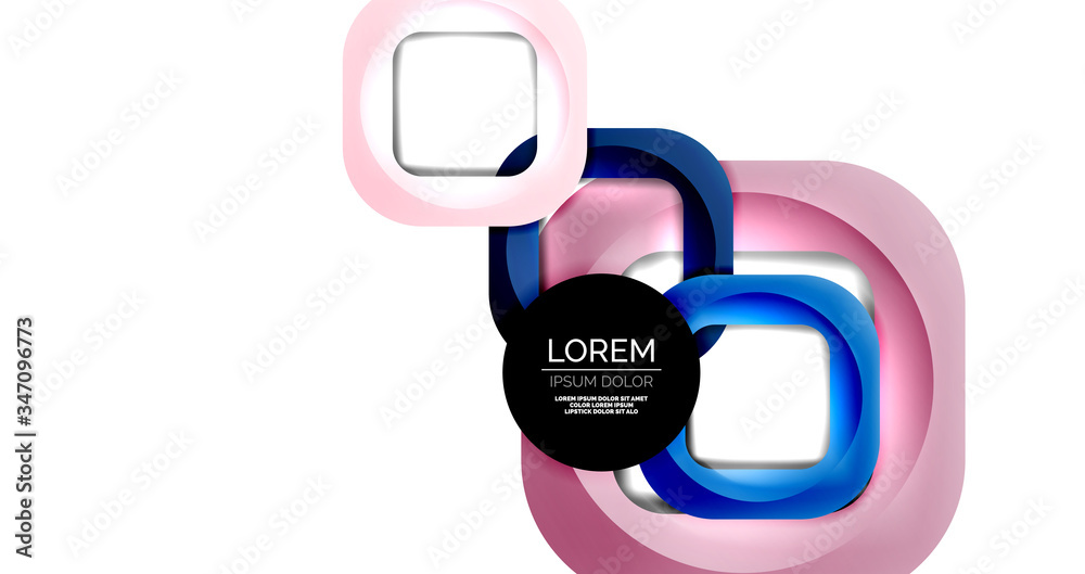 Square geometric vector abstract background, dynamic modern minimal template. Multicolored square shapes with round corners overlapping each other