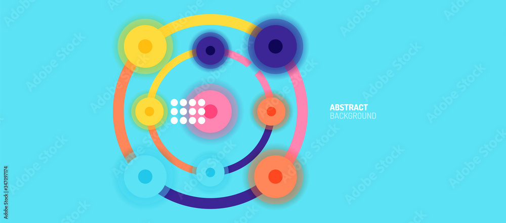 Flat style geometric abstract background, round dots or circle connections on color background. Technology network concept. Flat style geometric abstract background, round dots or circle connections on color background. Technology network concept.