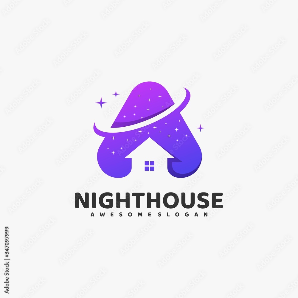Vector Logo Illustration Night House Gradient Colorful Style.