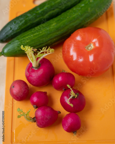 fresh vegetables on wooden background