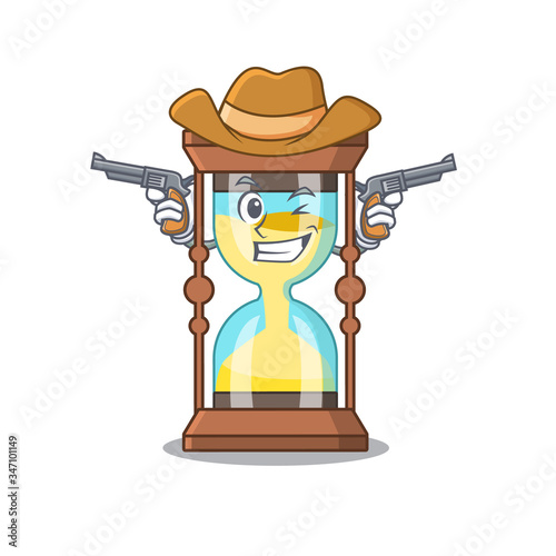 Cute handsome cowboy of chronometer cartoon character with guns
