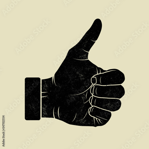 Like thumb up vintage styled sticker label design. Finger up. Vector illustration