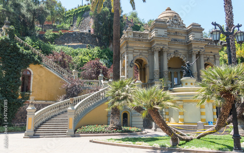 Monumental Fountain of Neptune in Cerro de Santa Lucía, in the downtown of Santiago de Chile. Chile.