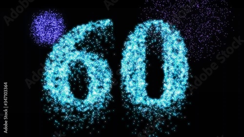 Sixty firework celebration number or blue neon celebration - video animation