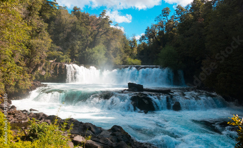 Waterfall of La Leona  in Huilo Huilo Biological Reserve  Los R  os Region  southern Chile.