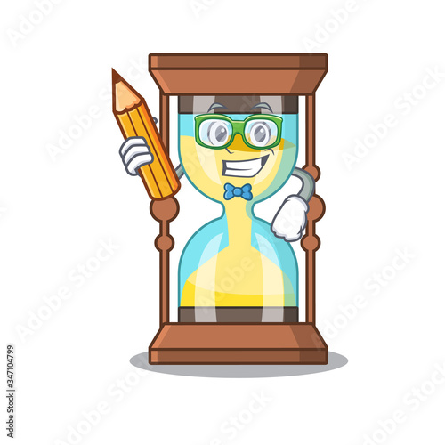 A brainy student chronometer cartoon character with pencil and glasses