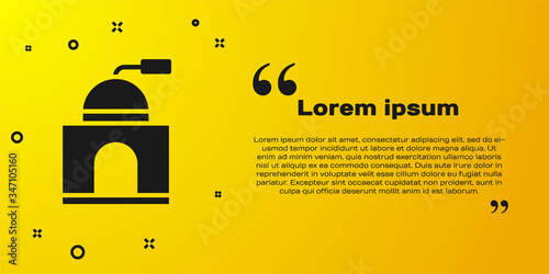 Black Manual coffee grinder icon isolated on yellow background.  Vector Illustration