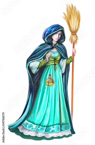 beautiful witch with a broom
