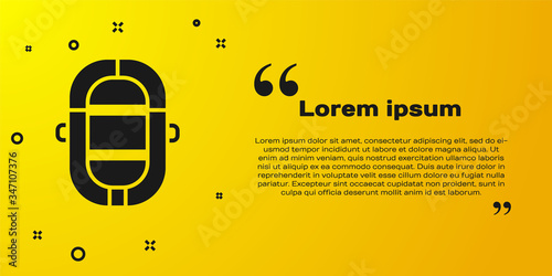 Black Rafting boat icon isolated on yellow background. Inflatable boat. Water sports, extreme sports, holiday, vacation.  Vector Illustration