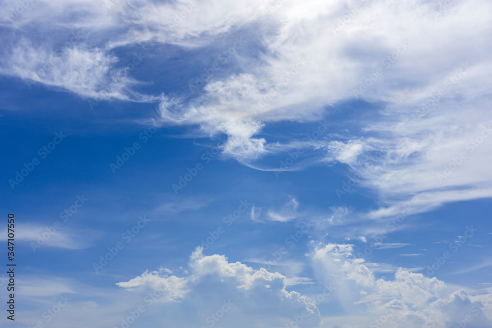 Blue sky and white fluffy tiny clouds background and pattern