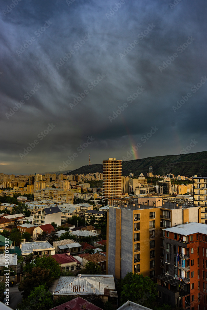 Rainbow over Tbilisi's downtown