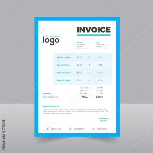 Professional invoice template design in minimal style.
