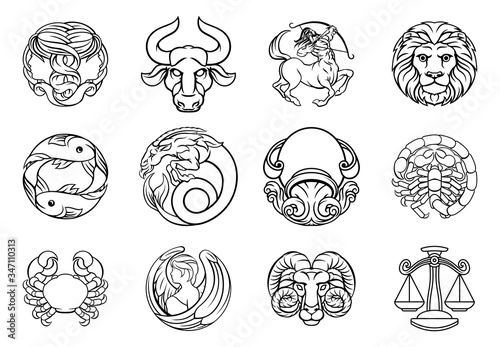 Horoscope zodiac astrology star signs symbols icon set