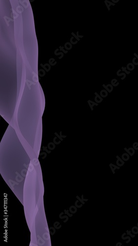 Abstract purple wave. Raster air background. Bright gray ribbon on dark background. Gray scarf. Abstract gray smoke. 3D illustration