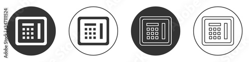 Black Safe icon isolated on white background. The door safe a bank vault with a combination lock. Reliable Data Protection. Circle button. Vector Illustration