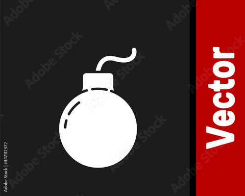 White Bomb ready to explode icon isolated on black background.  Vector Illustration