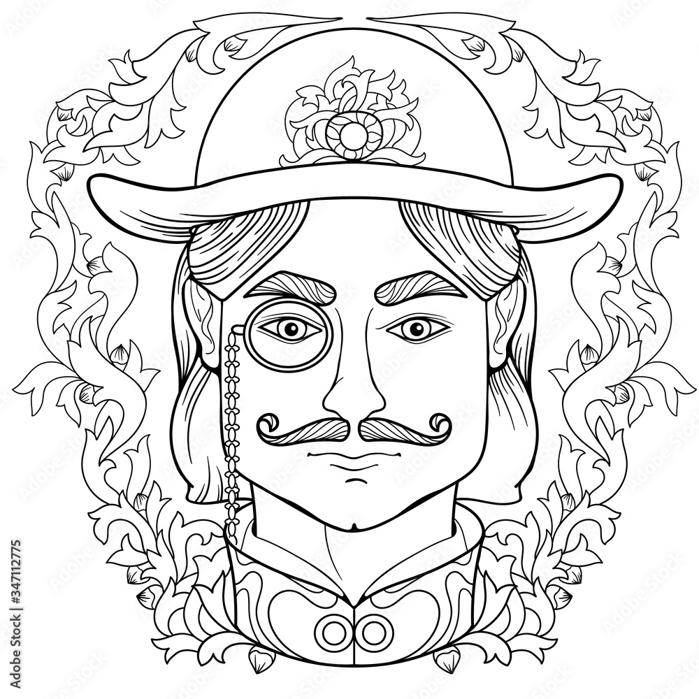 Zentangle coloring page with man face in vintage style Stock
