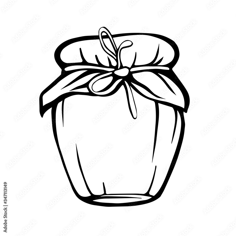 A jar of honey or jam, isolated on a white background. Strengthening the immune system. Hand-drawn vector illustration in the Doodle style. A jar of honey or jam, isolated on a white background. Strengthening the immune system. Hand-drawn vector illustration in the Doodle style.