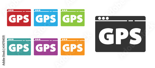 Black Gps device with map icon isolated on white background. Set icons colorful. Vector Illustration