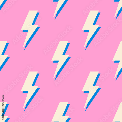 Retro vector seamless pattern with lightning. Flat design.