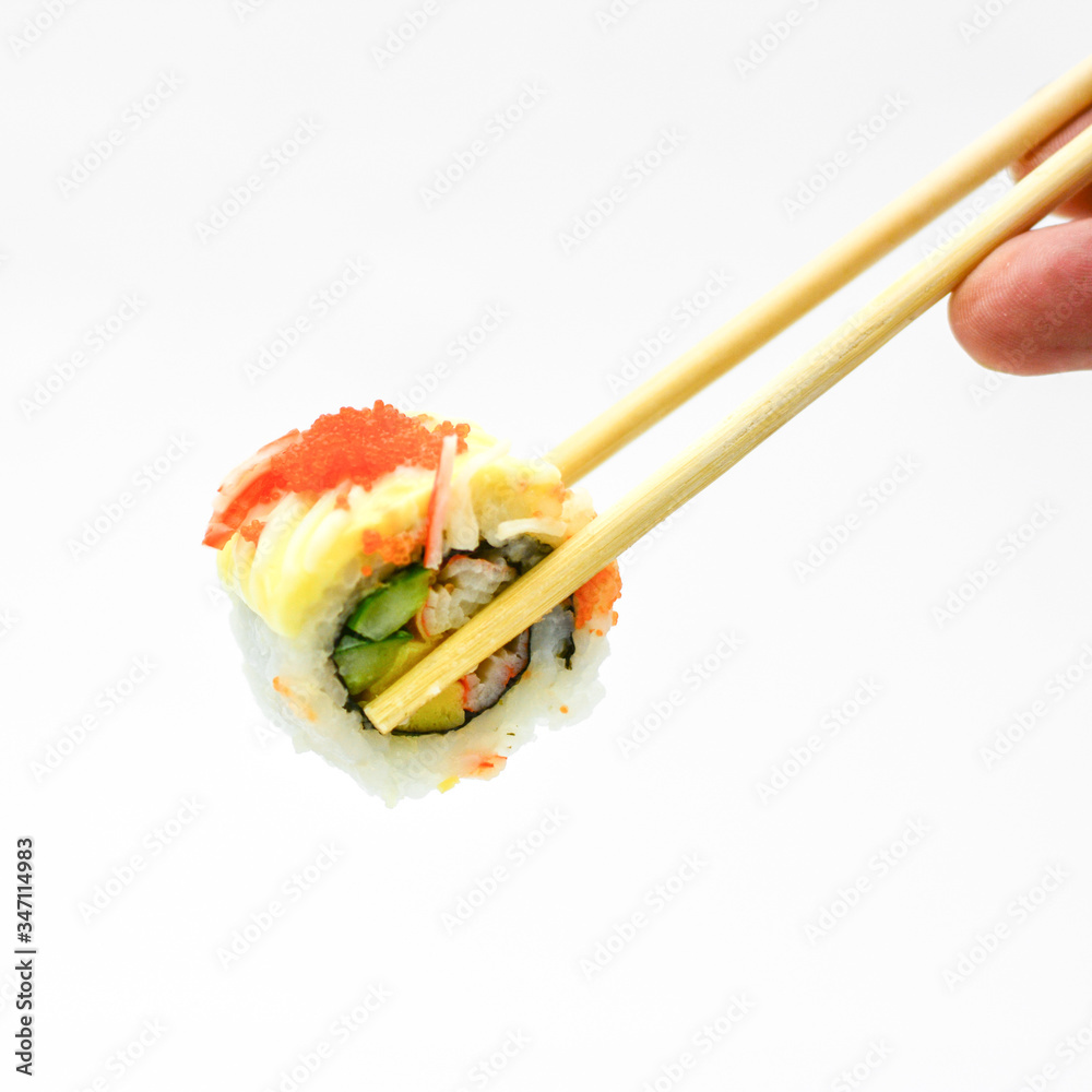 Sushi pattern on white background.Seamless pattern with sushi. Food abstract background. Sushi on the white background.Creative layout made of sushi. Flat lay. Food concept. Macro concept.