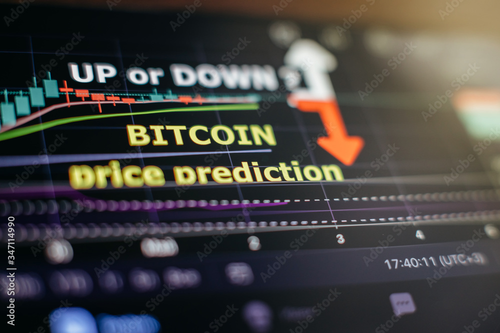 Cryptocurrency price prediction movement of Bitcoin on screen Cryptocurrency price prediction movement of Bitcoin on screen