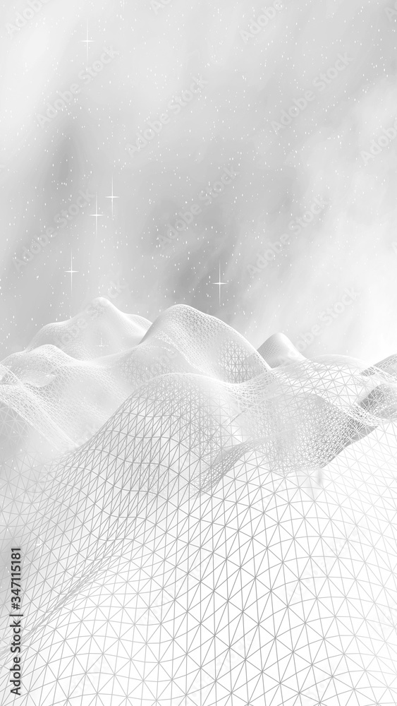 Obraz premium White abstract background. Hi tech network. Cyberspace grid. Outer space. Starry outer space texture. 3D illustration