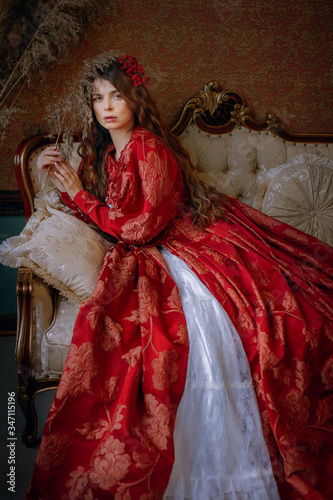 woman in red dress