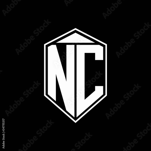 NC logo monogram with emblem shape combination tringle on top design template