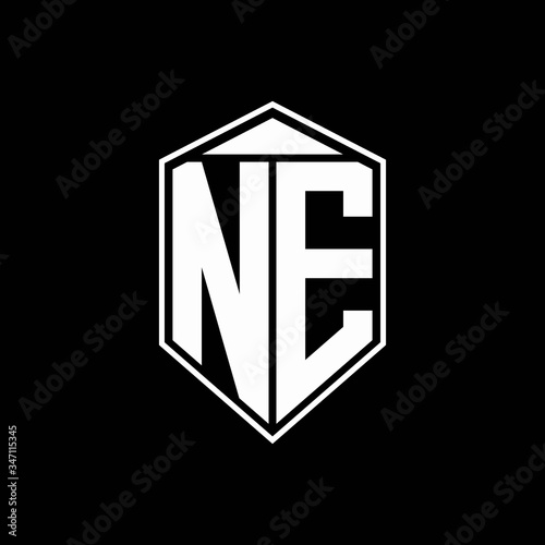 NE logo monogram with emblem shape combination tringle on top design template