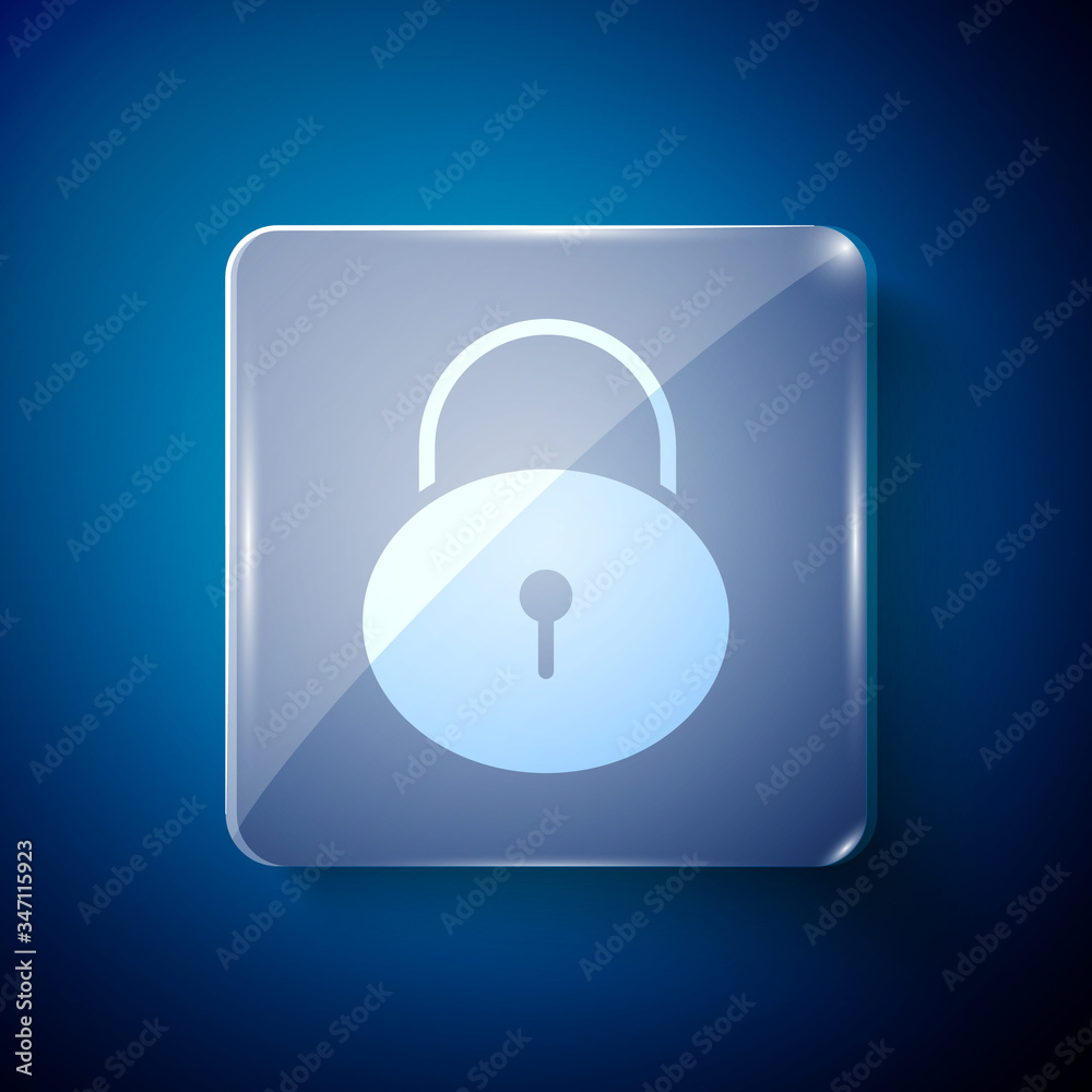 White Lock icon isolated on blue background. Padlock sign. Security, safety, protection, privacy concept. Square glass panels. Vector Illustration White Lock icon isolated on blue background. Padlock sign. Security, safety, protection, privacy concept. Square glass panels. Vector Illustration