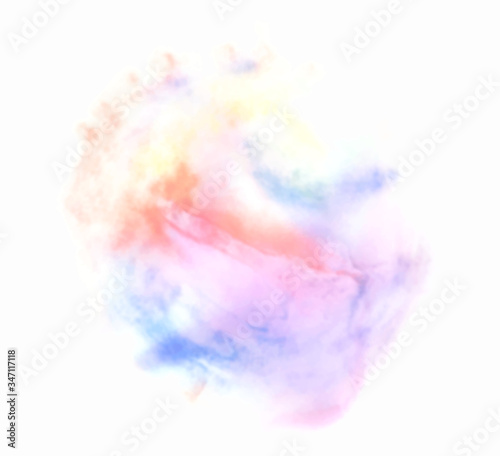 Soft pastel colorful aquarelle on white background, abstract watercolor gradient ink stain splatters