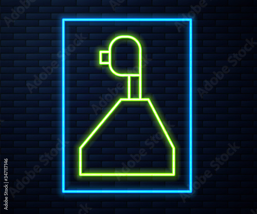 Glowing neon line Gear shifter icon isolated on brick wall background. Transmission icon.  Vector Illustration