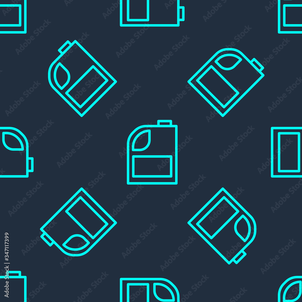 Green line Canister for motor machine oil icon isolated seamless pattern on blue background. Oil gallon. Oil change service and repair. Engine oil sign. Vector Illustration Green line Canister for motor machine oil icon isolated seamless pattern on blue background. Oil gallon. Oil change service and repair. Engine oil sign. Vector Illustration