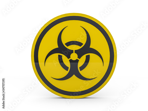 Virus COVID-19, pandemic risk alert. Biohazard sign. Warning sign of virus. 3D