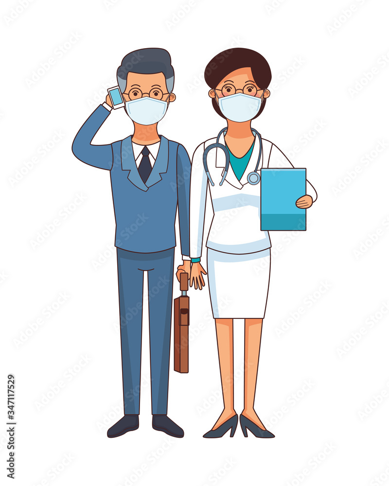 female doctor and businessman using face masks female doctor and businessman using face masks