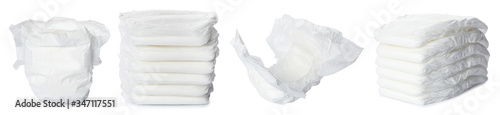 Photographie Set of baby diapers on white background. Banner design