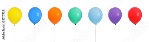 Set of different color balloons on white background. Banner design photo