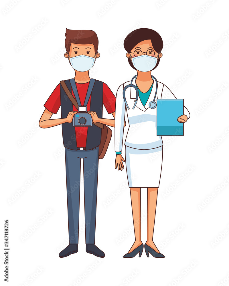 female doctor and photographer using face mask female doctor and photographer using face mask