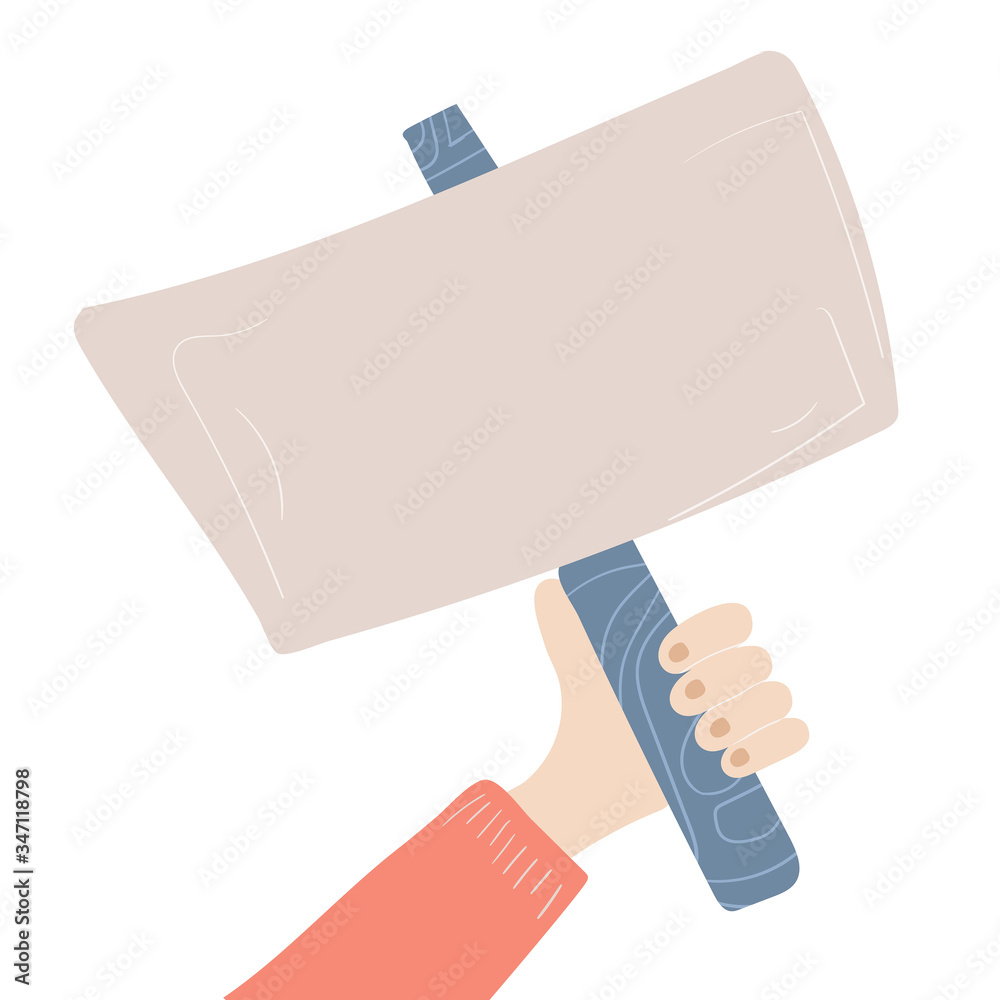 Hand holding blank placard. Empty space for text. Poster empty, protest ...
