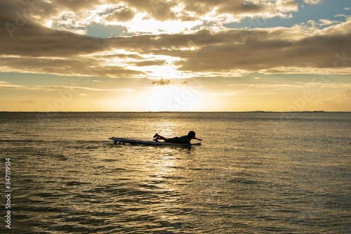 surfer boy at sunset on the sea © Antonio
